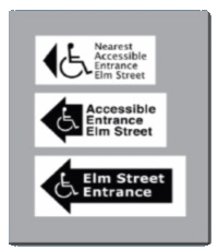 Signs pointing toward wheelchair accessible entrance